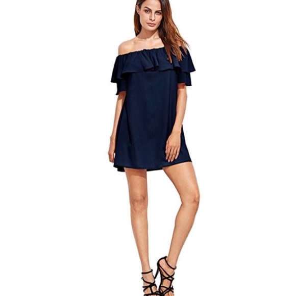 Ruffle Off Shoulder Short Sleeve Loose Shift Dress - Picture 5 of 5